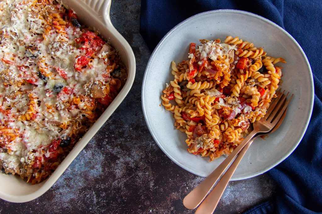 Pasta met tonijn uit de oven