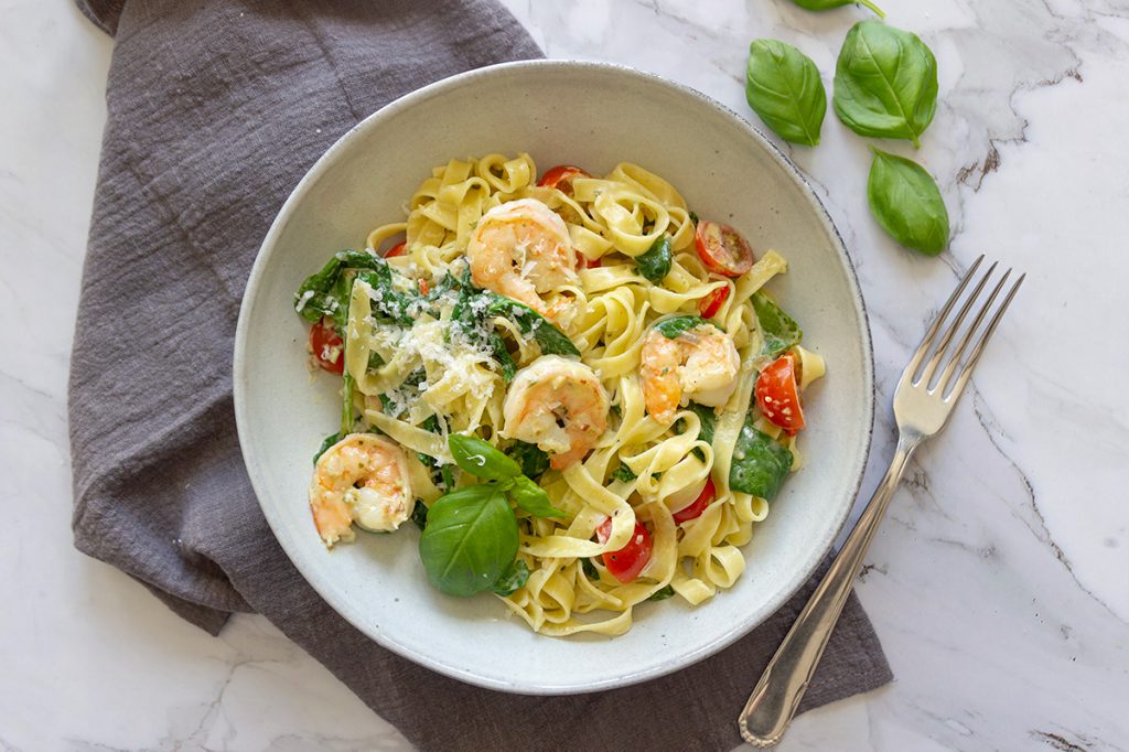 Pasta met garnalen en spinazie à la Vapiano