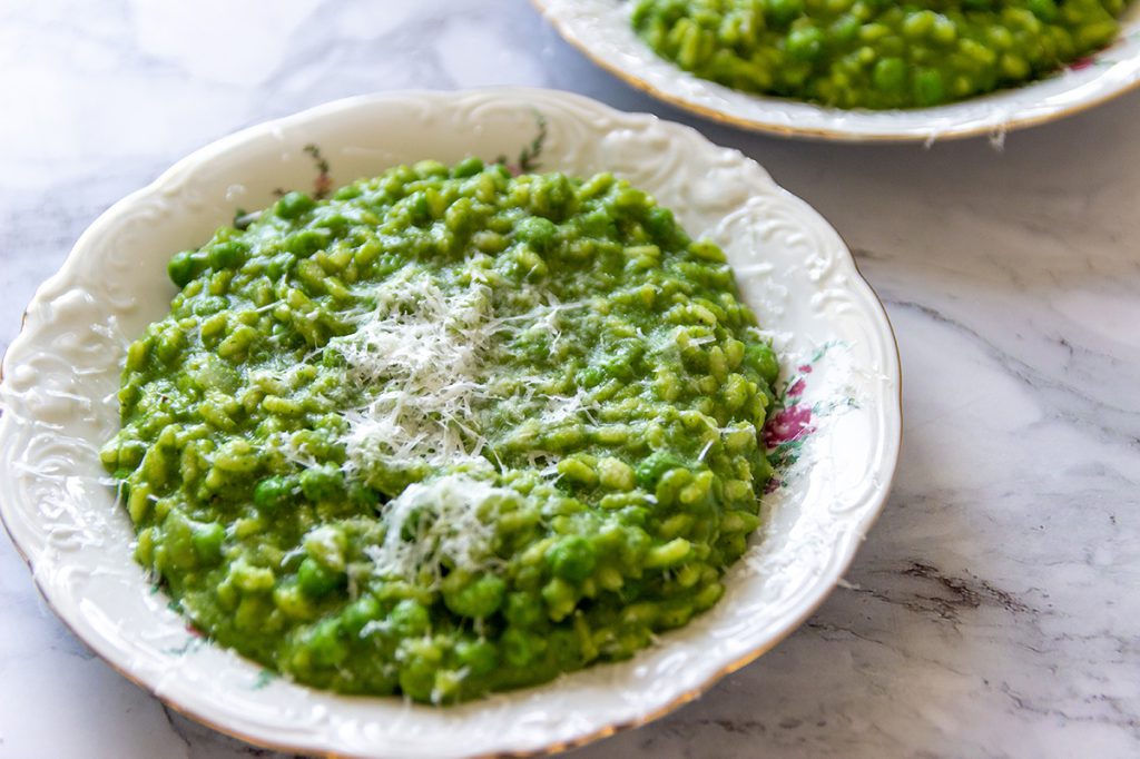 Groene risotto met spinazie en doperwten